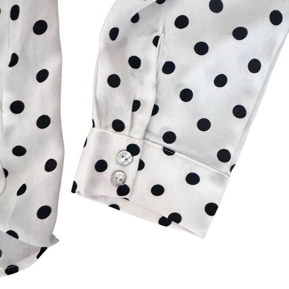 Akaiv Cream Black Polkadot Blouse VNeck Faux Knot Crossover 100% Polyester Mediu - Picture 7 of 9